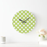 Green Polka Dots, Polka Dot Pattern, Dots, Dotted Large Clock<br><div class="desc">Cute,  fun and adorable polka dot pattern in green and white colour. Modern and trendy gift,  perfect for the polka dots lover in your life.</div>