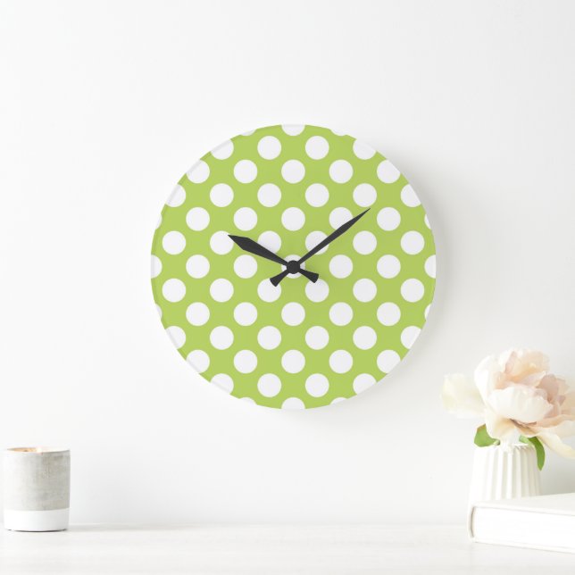 Green Polka Dots, Polka Dot Pattern, Dots, Dotted Large Clock (Home)