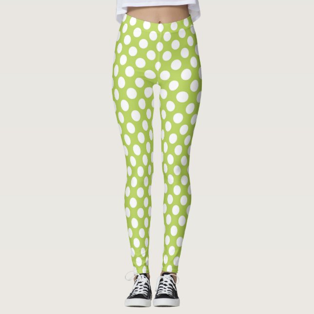 Green Polka Dots, Polka Dot Pattern, Dots, Dotted Leggings (Front)