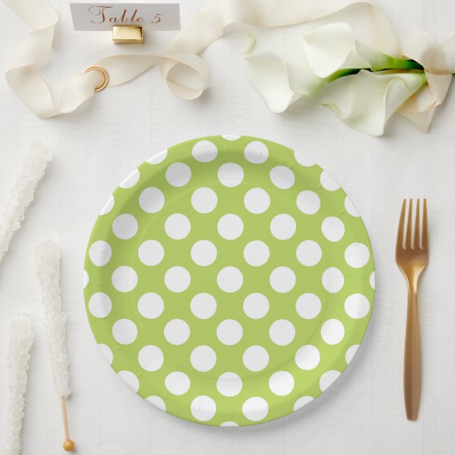 Green Polka Dots, Polka Dot Pattern, Dots, Dotted Paper Plate (Wedding)
