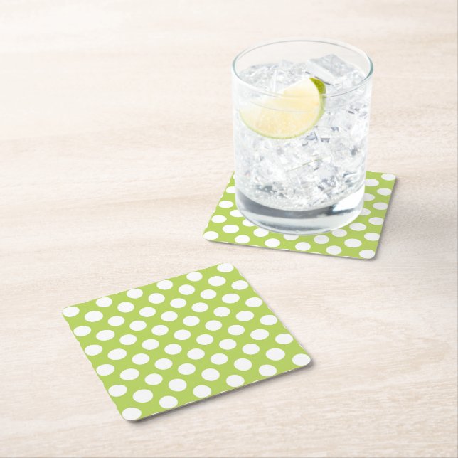 Green Polka Dots, Polka Dot Pattern, Dots, Dotted Square Paper Coaster (Insitu)
