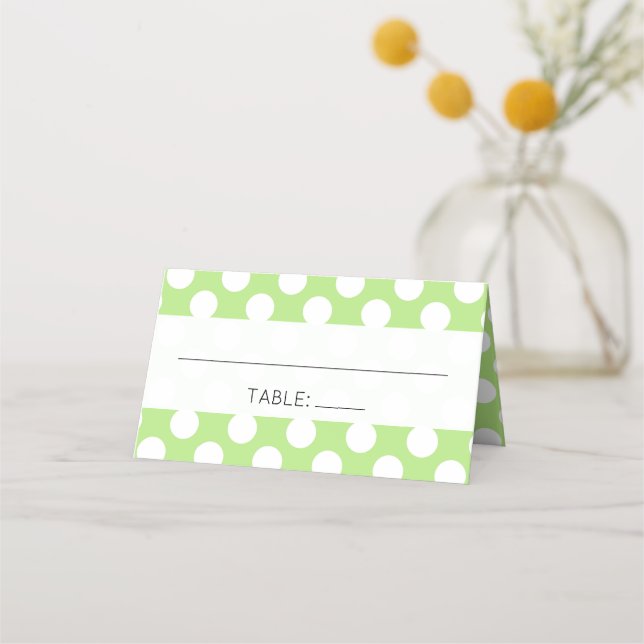 Green Polka Dots, Polka Dot Pattern, Dots, Wedding Place Card (Front)