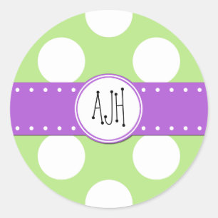 Green Polka Dots, Polka Dot Pattern, Monogram Classic Round Sticker