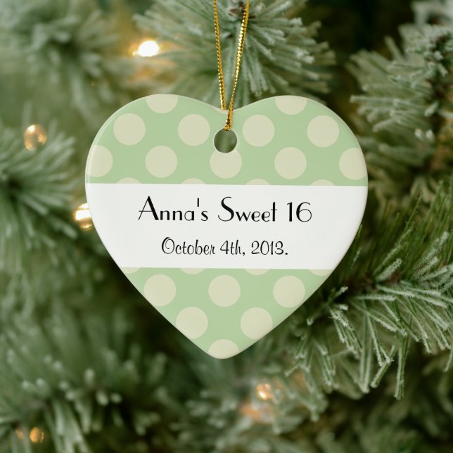 Green Polka Dots, Polka Dot Pattern, Sweet 16 Ceramic Ornament (Tree)