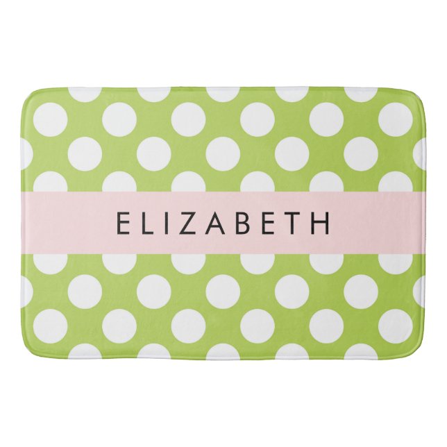 Green Polka Dots, Polka Dot Pattern, Your Name Bath Mat (Front)