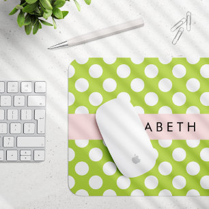 Green Polka Dots, Polka Dot Pattern, Your Name Mouse Pad
