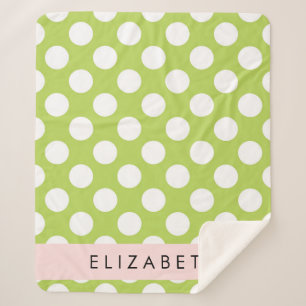 Green Polka Dots, Polka Dot Pattern, Your Name Sherpa Blanket