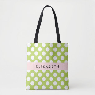 Green Polka Dots, Polka Dot Pattern, Your Name Tote Bag