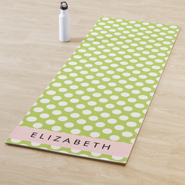 Green Polka Dots, Polka Dot Pattern, Your Name Yoga Mat (In Situ)
