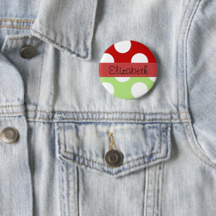 Green Polka Dots, Red Polka Dots, Your Name 6 Cm Round Badge