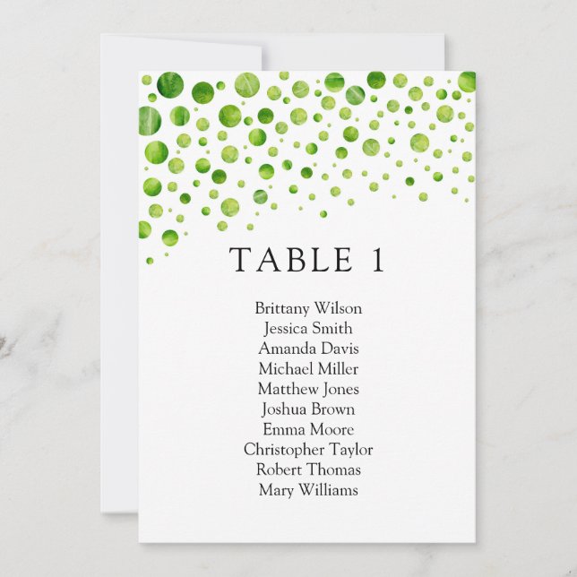 Green polka dots seating chart. Wedding table plan Invitation (Front)