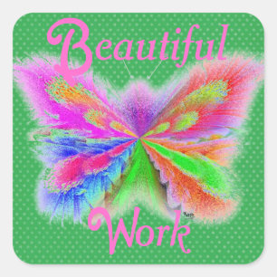 Green Polkadot Butterfly Square Sticker