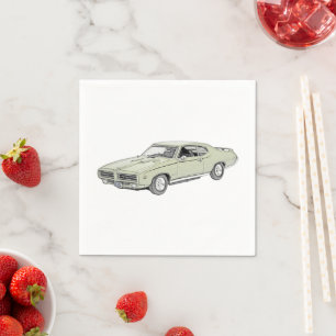 Green Pontiac GTO Muscle Car Drawing Paper Party Napkin