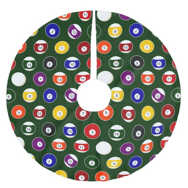 Green Pool Ball Billiards Pattern Brushed Polyester Tree Skirt (Front)