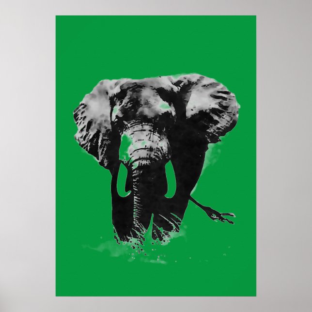 Green Pop Art Elephant Poster (Front)