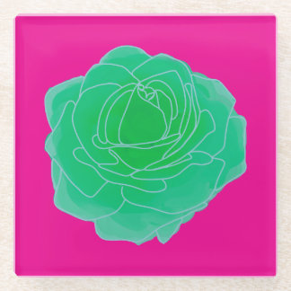 Green Pop Art Rose Glass Coaster