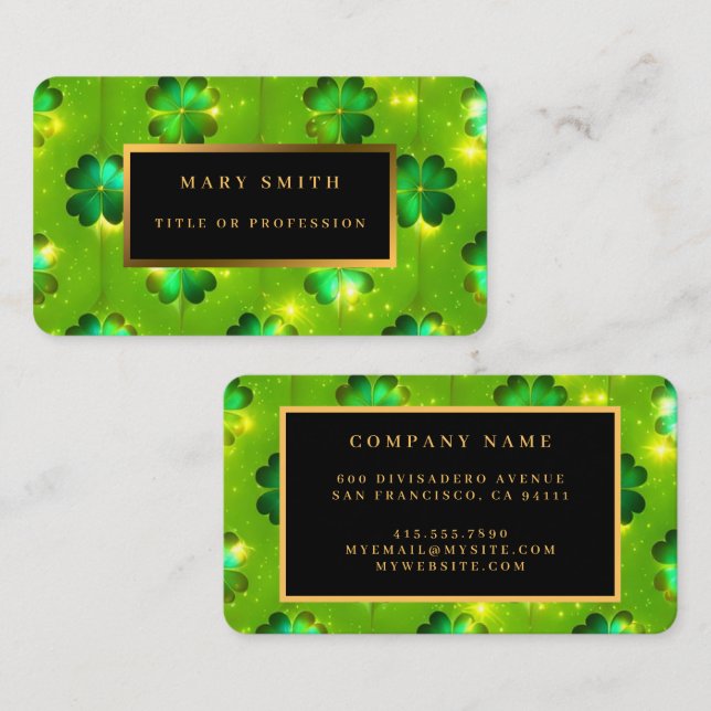 Green Popular St Patrick's Day Clover Collection Business Card (Front/Back)
