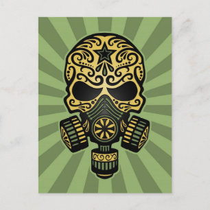 Green Post Apocalyptic Sugar Skull Postcard
