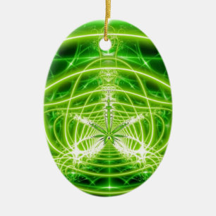 Green Pot Leaf Fractal Ceramic Ornament