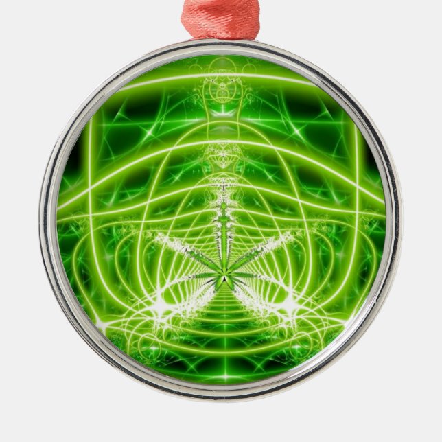Green Pot Leaf Fractal Metal Tree Decoration (Front)