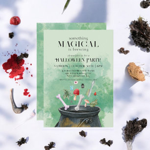 Green Potions & Spells Witches Cauldron Halloween Invitation