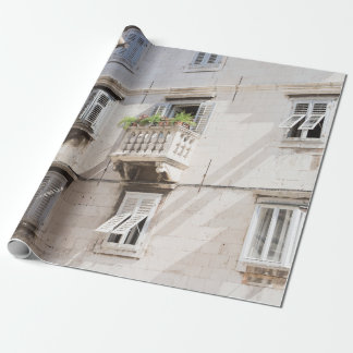 GREEN POTTED PLANT ON BROWN CONCRETE HOUSE BALCONY WRAPPING PAPER