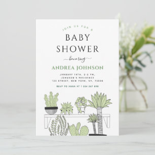 Green Potted Plants Plant Lover Baby Shower Invitation