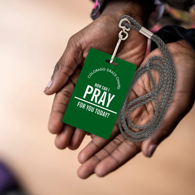 Green prayer church volunteers id badge (Creator Uploaded)