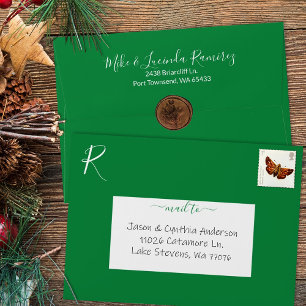 Green Pre-addressed Monogram Envelope