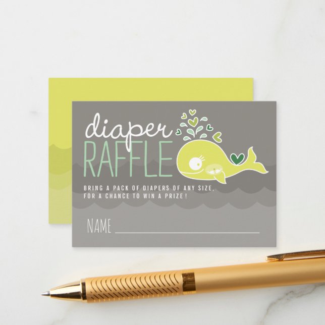 Green Pregnant Mummy Whale Diaper Raffle Tickets Enclosure Card (Front/Back In Situ)