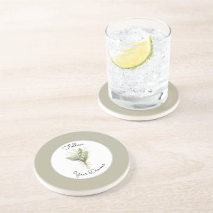 Green Pretty Blue White Floral Quote Coaster