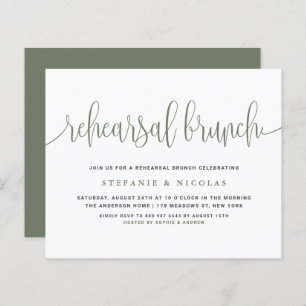 Green Pretty Calligraphy Rehearsal Brunch Invite