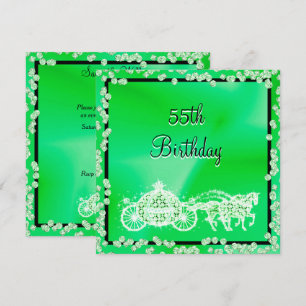 Green Princess Coach & Horses 55th Birthday Invitation