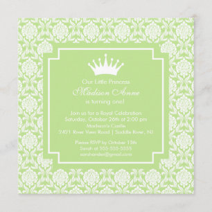 Green Princess Crown Birthday Party Invitation