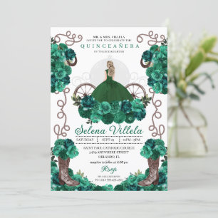 Green Princess Dress & Boots Quinceañera Invitation