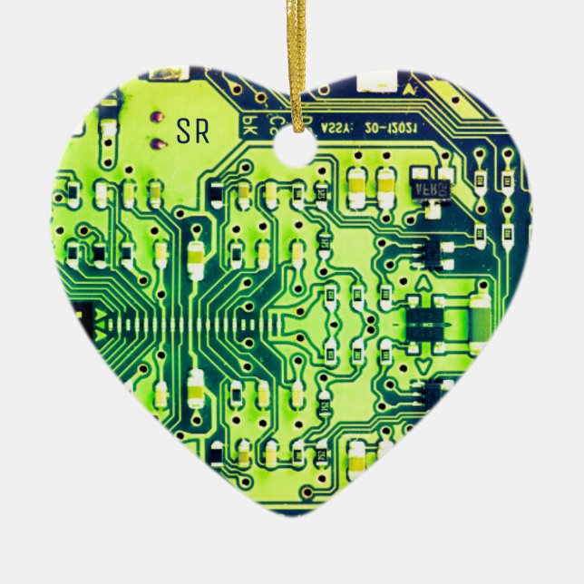 Green printed circuit board Geek PCB Personalised  Ceramic Ornament (Front)