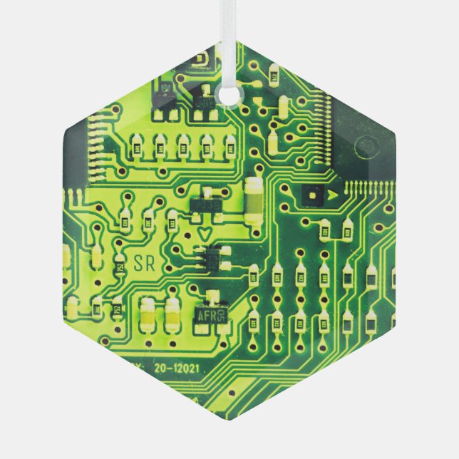 Green printed circuit board PCB Custom Geek Glass Glass Tree Decoration (Front)