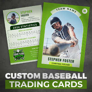 Green Pro Baseball Trading Card Player Photo