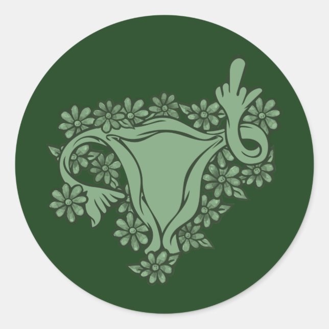 Green Pro-Choice Protest Middle Finger Uterus      Classic Round Sticker (Front)
