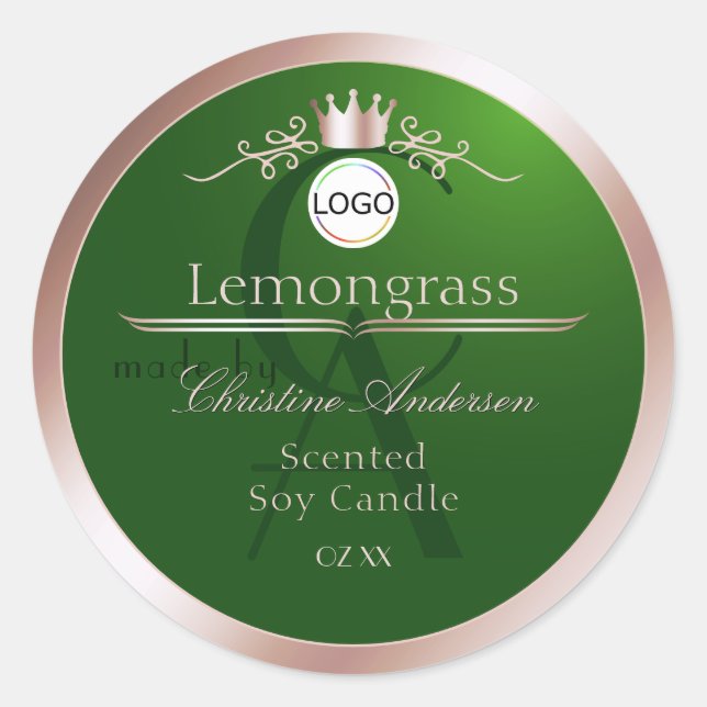 Green Product Label Rose Gold Frame Logo Monogram (Front)