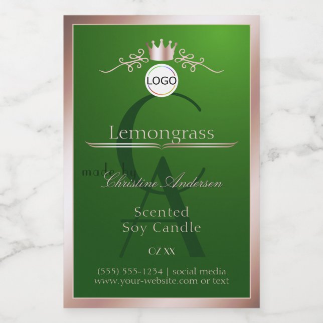 Green Product Label Rose Gold Frame Logo Monogram (Single Label)