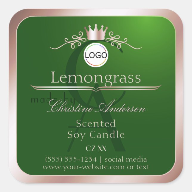 Green Product Label Rose Gold Frame Logo Monogram (Front)