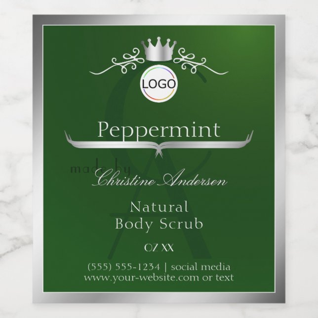 Green Product Label Silver Frame Logo and Monogram (Single Label)
