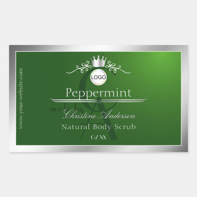 Green Product Label Silver Frame Logo and Monogram (Front)