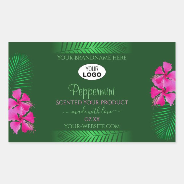 Green Product Labels Pink Flowers Palm Leaves Logo (Front)