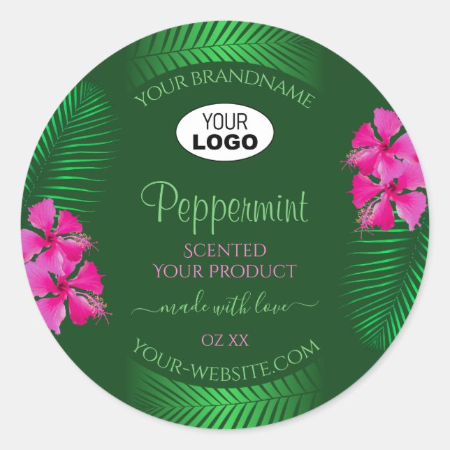 Green Product Labels Pink Flowers Palm Leaves Logo (Front)