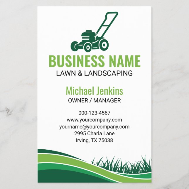 Green Professional Lawn Care Landscaping Mowing Flyer (Front)