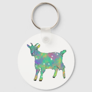 Green Psychedelic Art Goat Funny Animal Design Key Ring