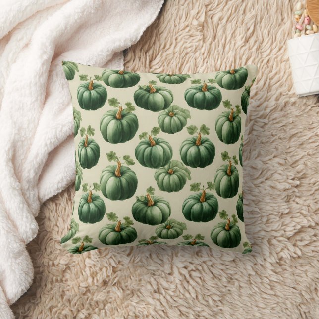 Green Pumpkin Autumn Home Design Throw Pillow (Blanket)