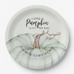 Green Pumpkin Fall Baby Shower Paper Plate